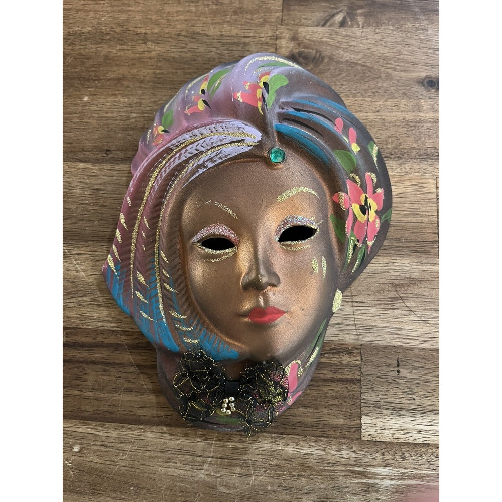 Collectable Ceramic  Handmade Decorative Mask w/Glitter 9'' tall 6'' wide